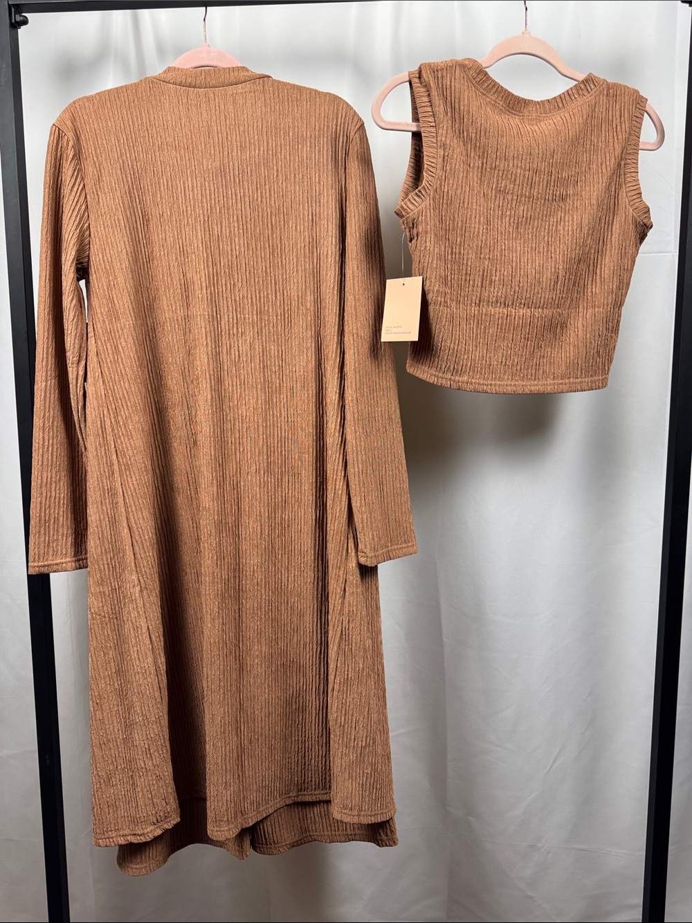 NWT 3 Piece Ribbed Knit Matching Set Duster Tank Wide Leg Pants L - Picture 12 of 12